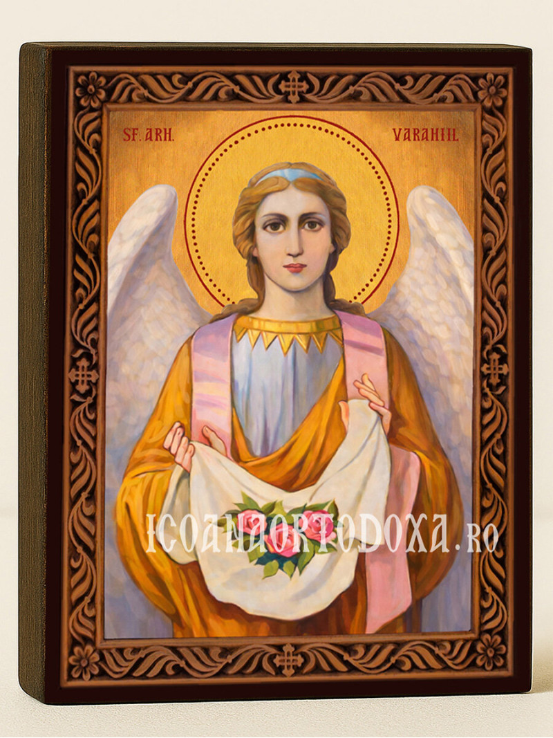 Icoană cu Sfântul Arhanghel Varahiil cu ramă decorativă sculpturală