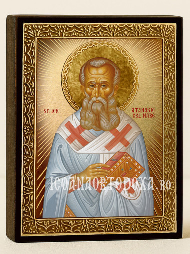 Icoană cu Sfântul Atanasie cel Mare cu raze aurii decorative