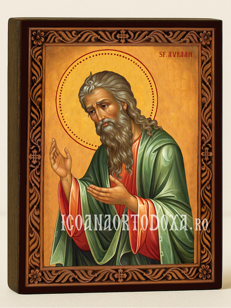 Icoană cu Sfântul Avraam cu ramă decorativă rustică