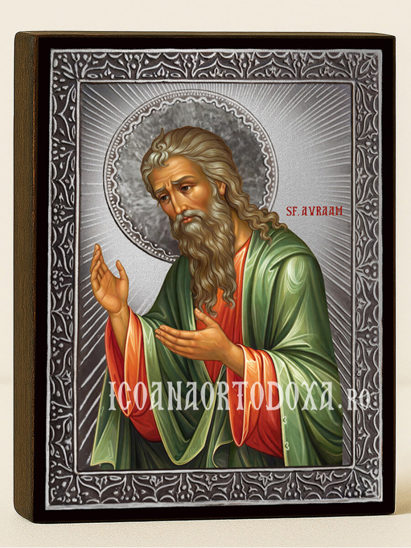 Icoană din argint cu Sfântul Avraam și raze decorative