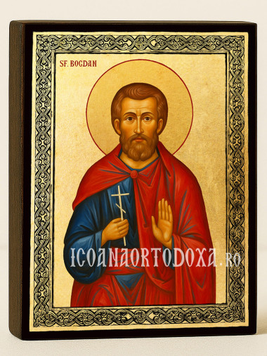 Icoană aurită cu Sfântul Bogdan și ramă decorativă