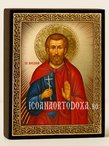 Icoană cu Sfântul Bogdan cu raze aurii decorative