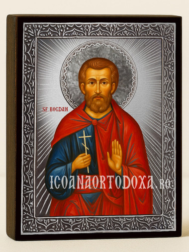 Icoană cu Sfântul Bogdan cu raze argintii decorative