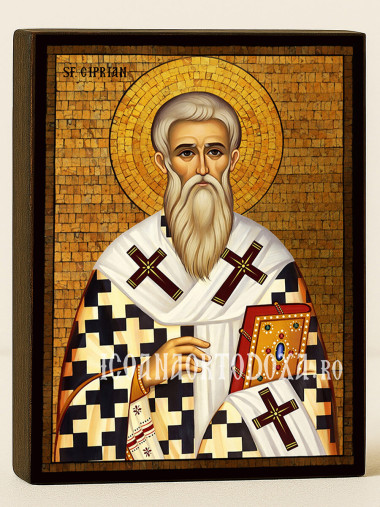 Icoană cu Sfântul Ciprian cu mozaic auriu decorativ