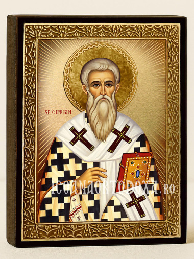 Icoană cu Sfântul Ciprian cu raze aurii decorative