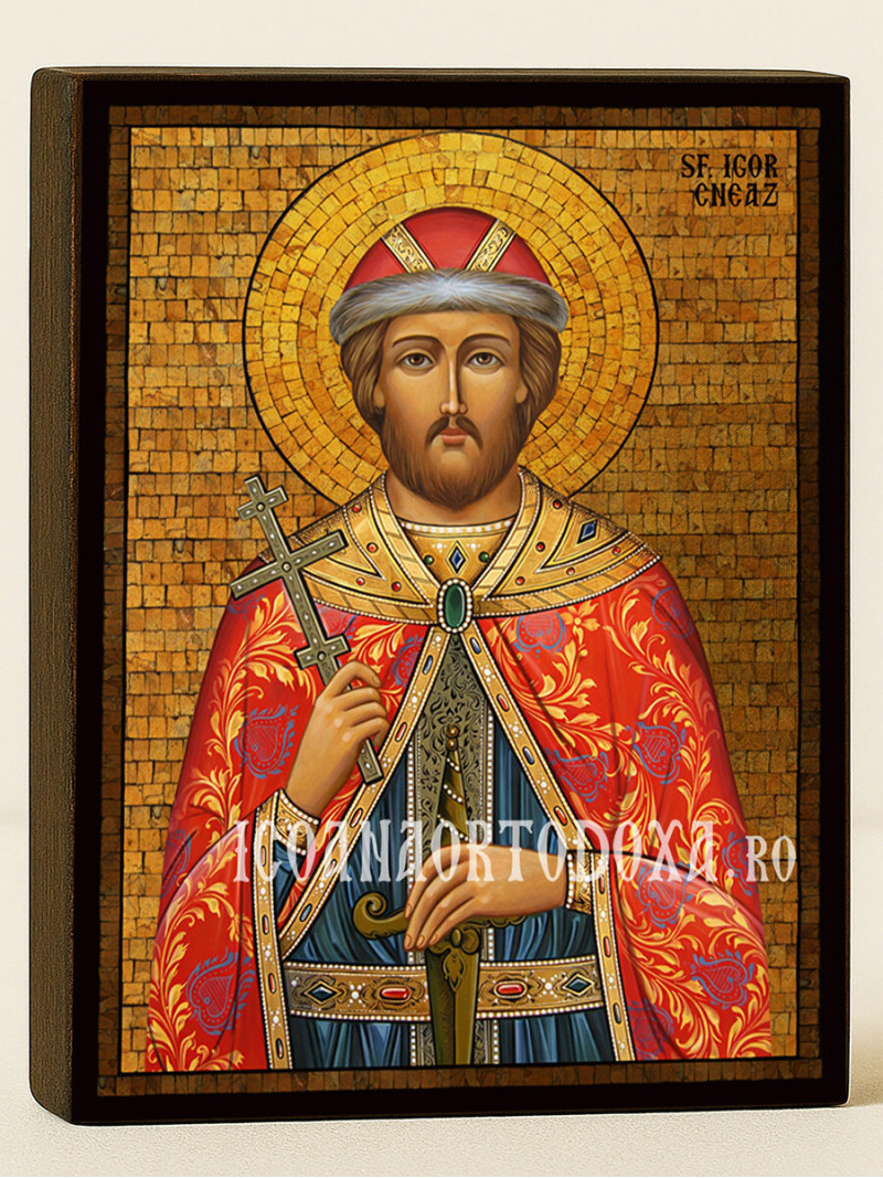 Icoană cu Sfântul Cneaz Igor cu mozaic auriu decorativ