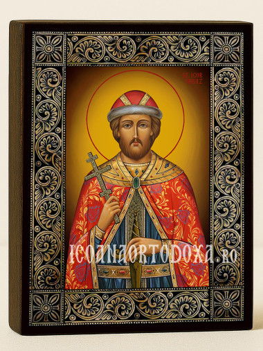 Icoană cu Sfântul Cneaz Igor cu ramă florală decorativă