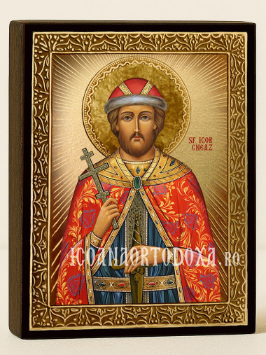 Icoană cu Sfântul Cneaz Igor cu raze aurii decorative