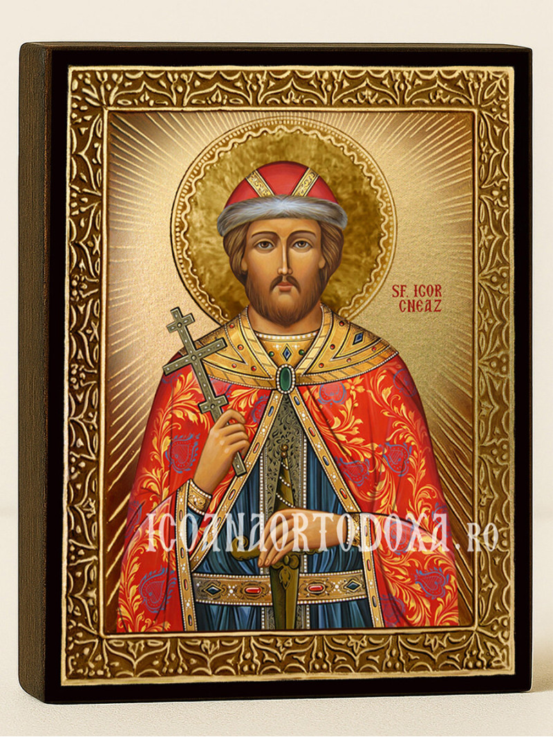 Icoană cu Sfântul Cneaz Igor cu raze aurii decorative
