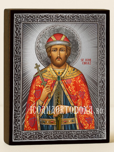 Icoană cu Sfântul Cneaz Igor cu raze argintii decorative