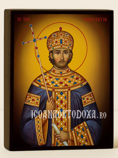 Icoană cu Sfântul Constantin cu fundal galben luminos