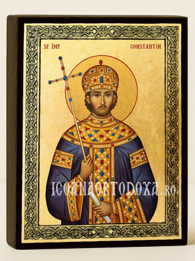 Icoană aurită cu Sfântul Constantin și ramă decorativă