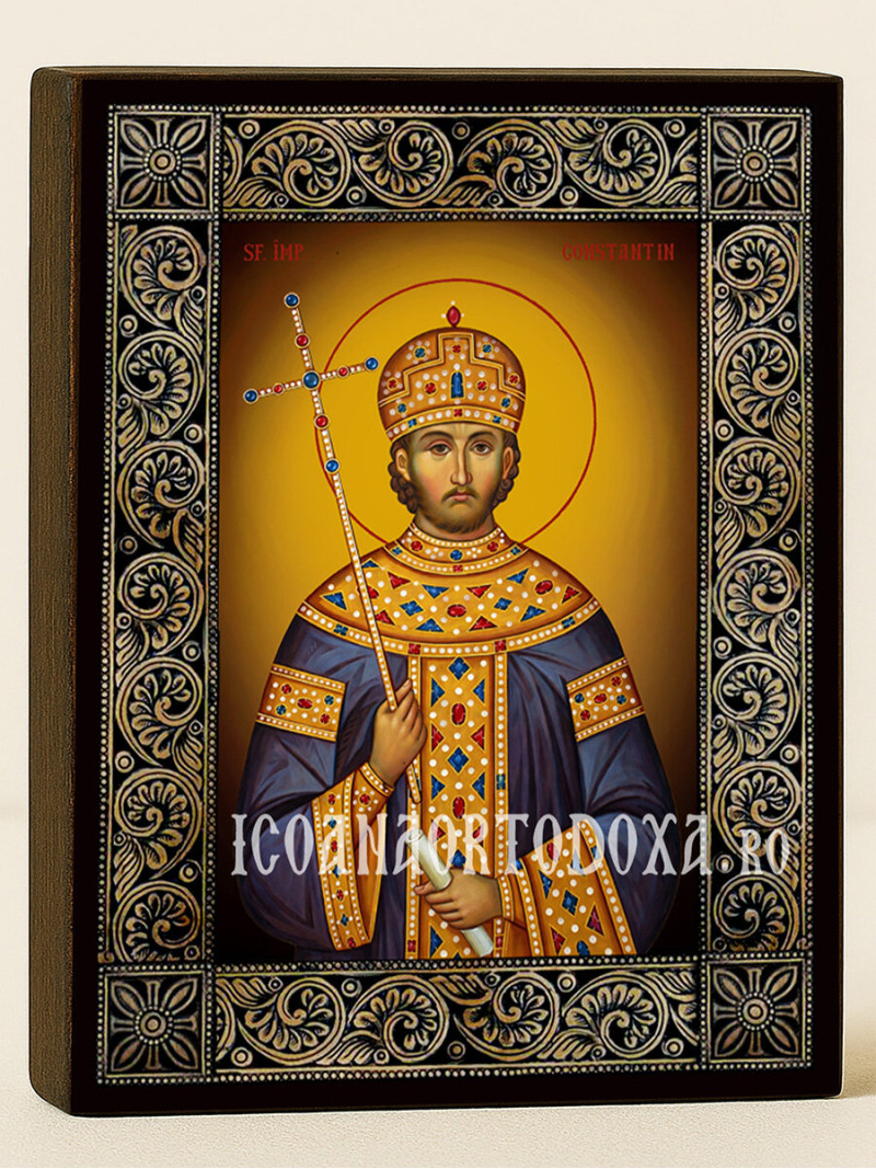 Icoană cu Sfântul Constantin cu ramă florală decorativă