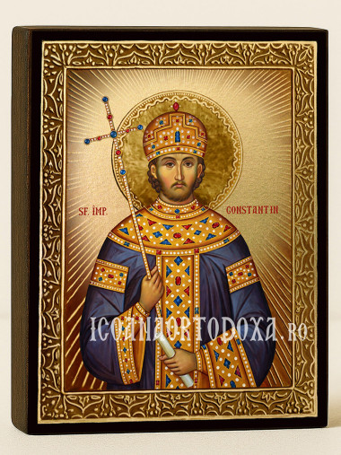 Icoană cu Sfântul Constantin cu raze aurii decorative