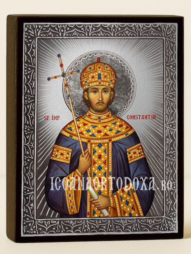 Icoană cu Sfântul Constantin cu raze argintii decorative