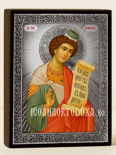 Icoană cu Sfântul Daniel cu raze argintii decorative