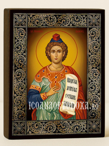 Icoană cu Sfântul Daniel și ramă florală decorativă