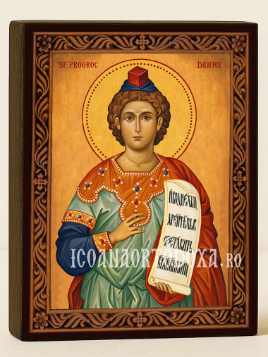 Icoană cu Sfântul Daniel cu ramă decorativă rustică