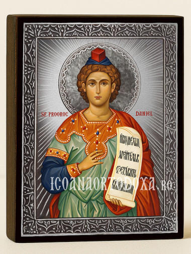 Icoană din argint cu Sfântul Daniel și raze decorative