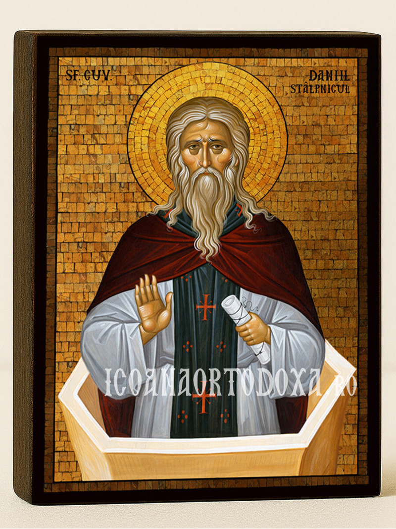 Icoană cu Sfântul Daniel Stâlpnicul cu mozaic auriu decorativ