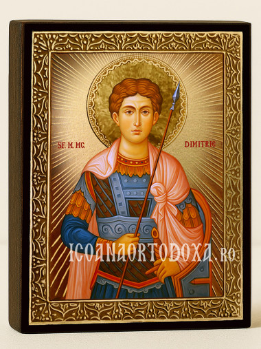Icoană cu Sfântul Dimitrie cu raze aurii decorative