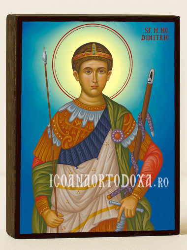 Icoană cu Sfântul Dimitrie cu fundal ceresc