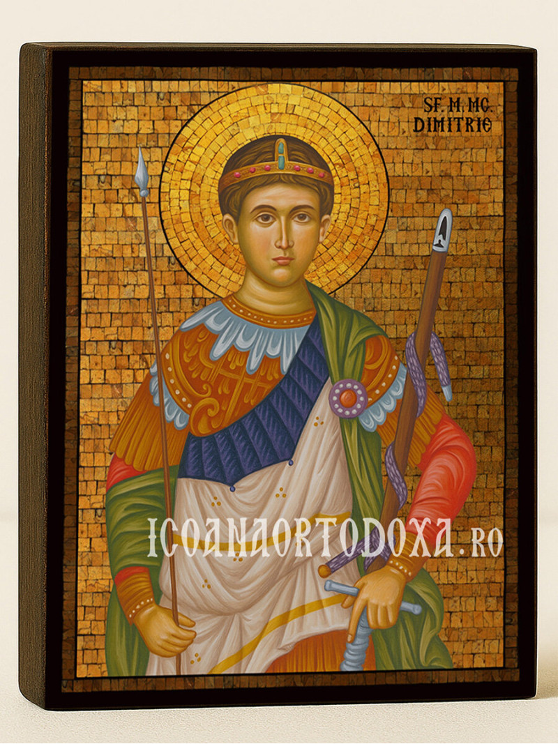 Icoană cu Sfântul Dimitrie cu mozaic auriu decorativ