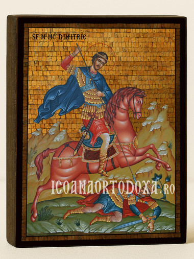 Icoană cu Sfântul Dimitrie pe cal cu mozaic auriu decorativ