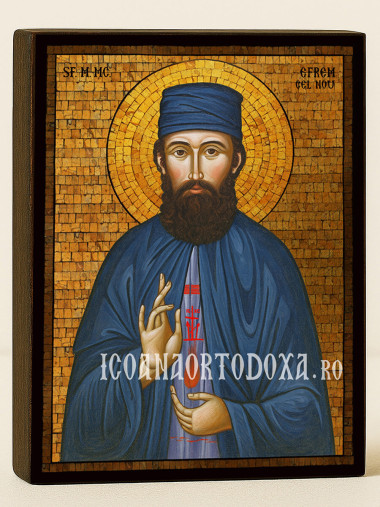 Icoană aurită cu Sfântul Efrem cel Nou cu mozaic decorativ