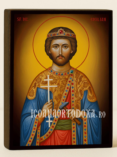 Icoană cu Sfântul Emilian cu fundal galben luminos