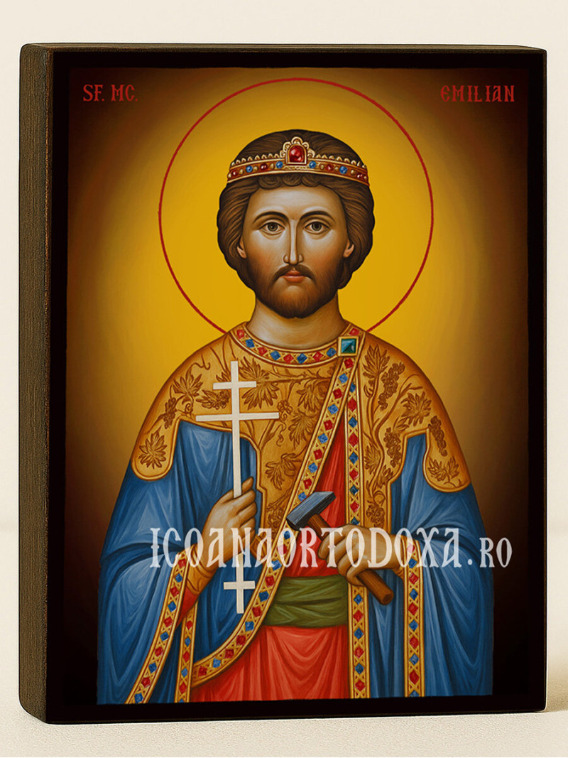 Icoană cu Sfântul Emilian cu fundal galben luminos