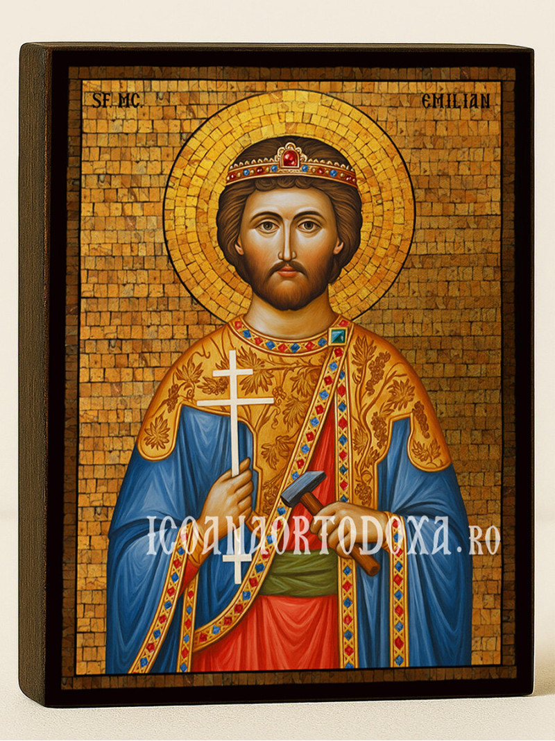 Icoană cu Sfântul Emilian cu mozaic auriu decorativ
