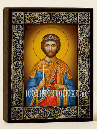 Icoană cu Sfântul Emilian cu ramă florală decorativă
