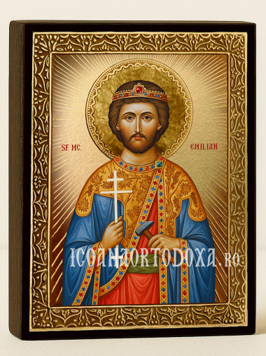 Icoană cu Sfântul Emilian cu raze aurii decorative