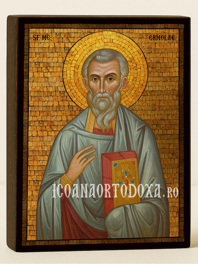 Icoană cu Sfântul Ermolae cu mozaic auriu decorativ