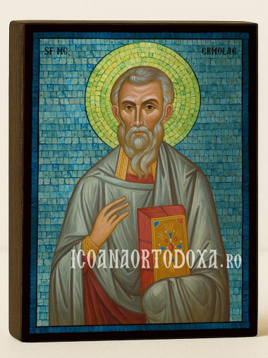 Icoană cu Sfântul Ermolae cu mozaic albastru argintiu