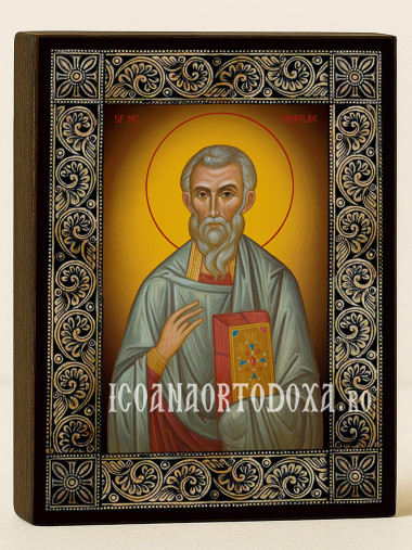 Icoană cu Sfântul Ermolae cu ramă florală decorativă