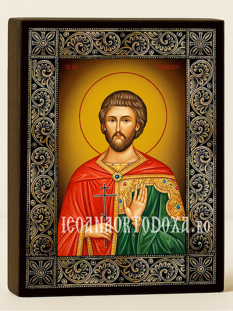 Icoană cu Sfântul Evghenie cu ramă florală decorativă