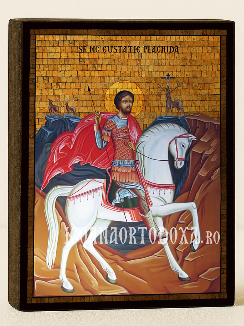 Icoană cu Sfântul Evstatie cu mozaic auriu decorativ