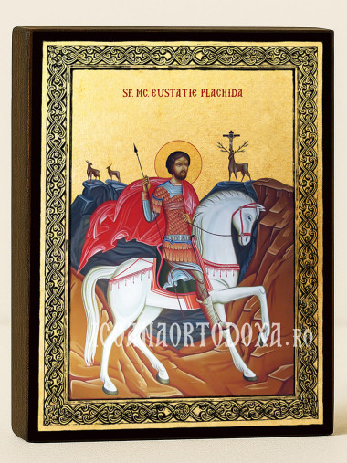 Icoană aurită cu Sfântul Evstatie și ramă decorativă