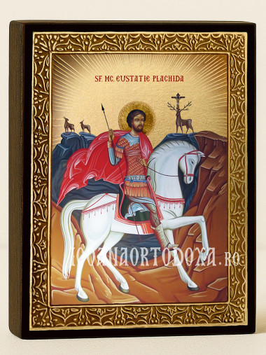 Icoană cu Sfântul Evstatie Plachida cu raze aurii decorative