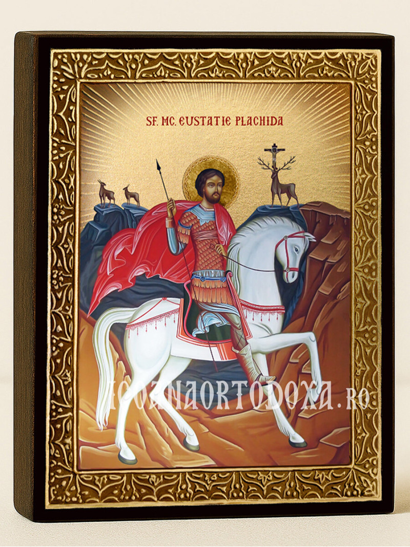 Icoană cu Sfântul Evstatie Plachida cu raze aurii decorative