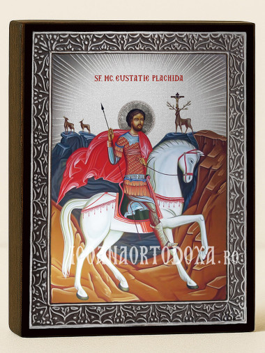 Icoană cu Sfântul Evstatie Plachida cu raze argintii decorative