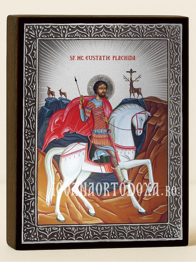 Icoană cu Sfântul Evstatie Plachida cu raze argintii decorative