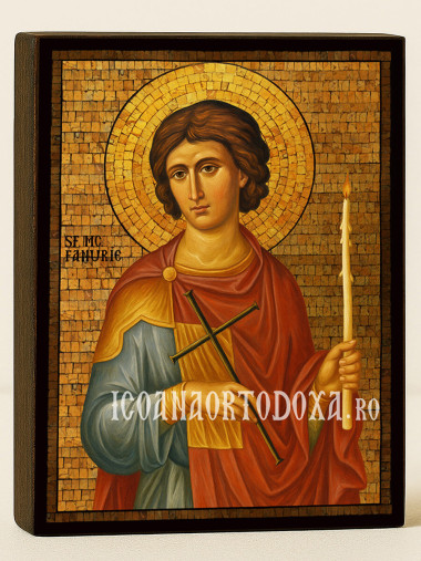 Icoană cu Sfântul Fanurie cu mozaic auriu decorativ