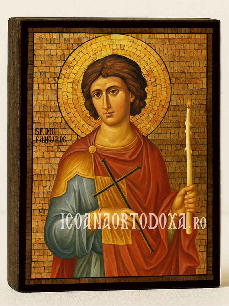 Icoană cu Sfântul Fanurie cu mozaic auriu decorativ