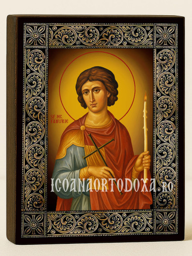 Icoană cu Sfântul Fanurie cu ramă florală decorativă