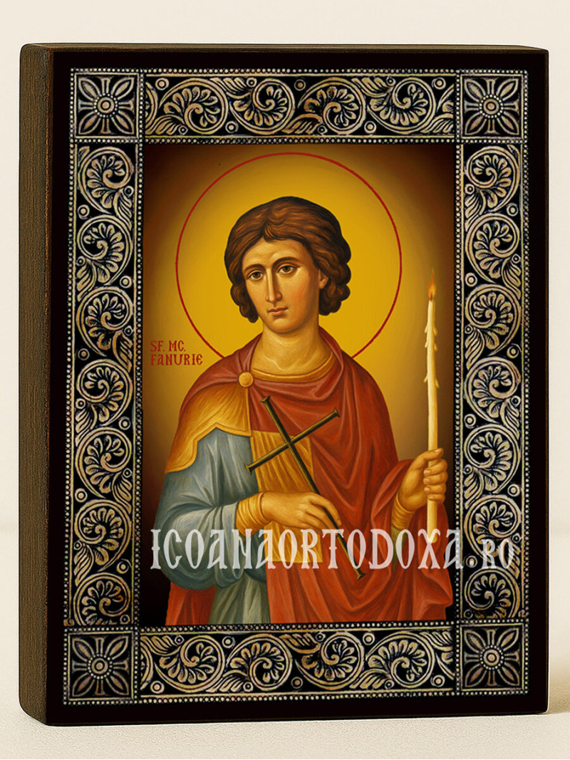 Icoană cu Sfântul Fanurie cu ramă florală decorativă