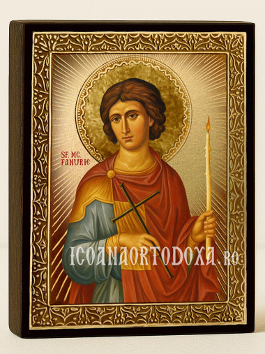 Icoană cu Sfântul Fanurie cu raze aurii decorative