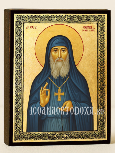 Icoană aurită cu Sfântul Gavriil Atonitul și ramă decorativă